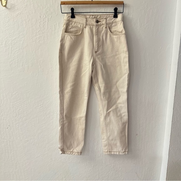 Reclaimed Vintage Ecru Cream Brown Stitching 90s Tapered Mom Fit Jeans 4 - Picture 13 of 13